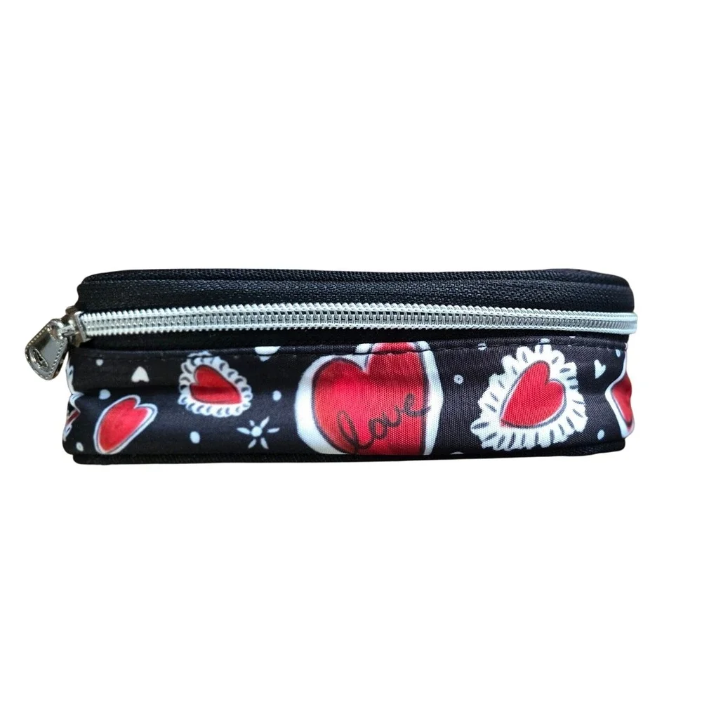 Brighton Love Heart Print Travel Jewelry Case Organizer Black Red White Zip